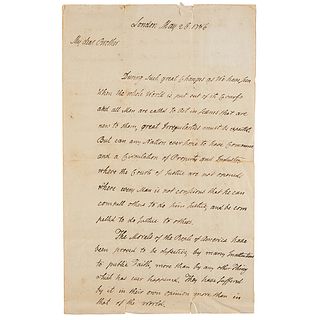John Adams Autograph Letter Signed on Debt Defaults Under Treaty of Paris: "The Morals of the People of America have been proved to be defective"