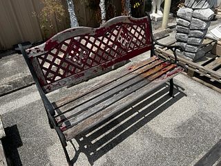 CAST IRON & RED PAINTED WOOD GARDEN BENCH