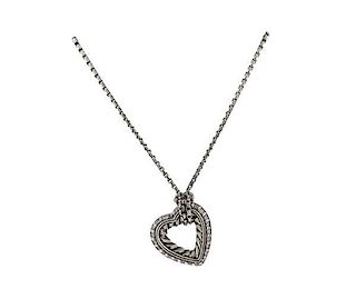 David Yurman Sterling Diamond Heart Pendant Necklace