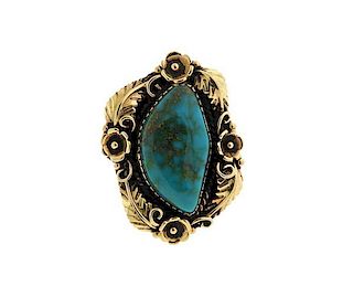 Native American 14k Gold Turquoise Ring
