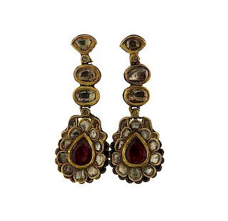 High Karat Gold Tourmaline Enamel Diamond Earrings