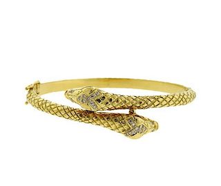 18K Gold Diamond Red Stone Snake Bangle Bracelet