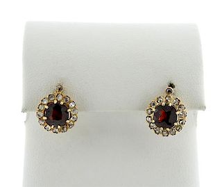 Antique 18k Gold Diamond Red Stone Earrings