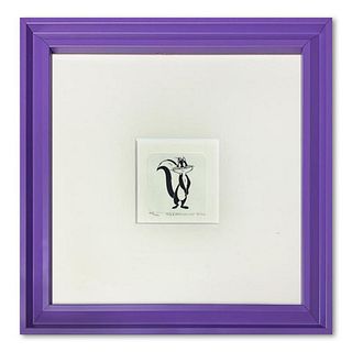 Penelope Pussycat Framed Limited Edition Etching with Hand-Tinted Color and Numbered.