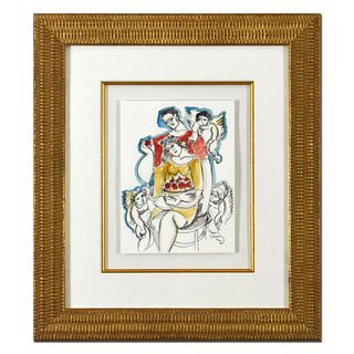 Yuroz, Framed Original Mixed Media Watercolor Painting, Hand Signed with Letter of Authenticity.