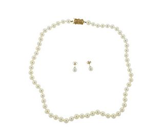 Sea Magic by Mikimoto 14K Gold Pearl Necklace Earrings Set