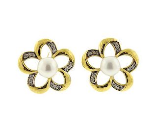 SeidenGang 18K Gold Diamond Pearl Flower Earrings