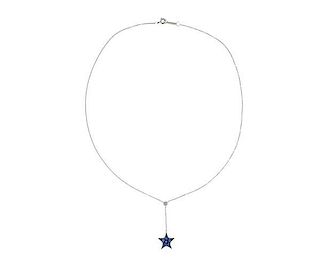 Tiffany &amp; Co. Platinum Diamond Blue Stone Star Pendant Necklace