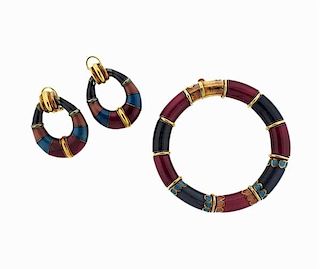 La Nouvelle Bague 18k Gold Enamel Bracelet Earrings Set