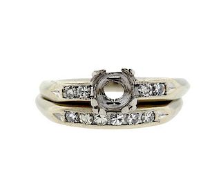 14k Gold Diamond Wedding Ring Mounting Set