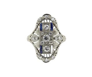 Art Deco 14K Gold Diamond Blue Stone Ring