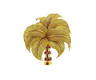 Tiffany &amp; Co. 18K Gold Pink Stone Palm Tree Brooch