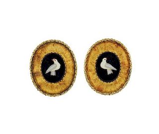 Antique 18K Gold Pietra Dura Earrings