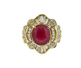 18K Gold Diamond Red Stone Cocktail Ring