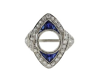 Art Deco Platinum Diamond Blue Stone Ring Mounting
