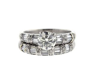 GIA 1.41ct L VVS1 Diamond Platinum Engagement Wedding Ring Set