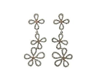 14K Gold Diamond Flower Dangle Earrings