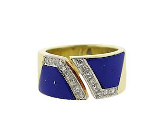 1970s 14K Gold Diamond Lapis Band Ring