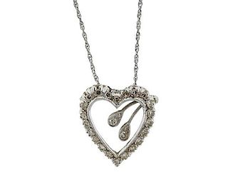 14K Gold Sterling Diamond Heart Pendant Necklace