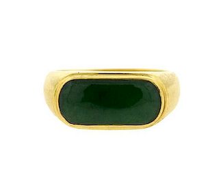 18K Gold Nephrite Jade Band Ring