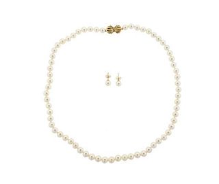Mikimoto 18K Gold Pearl Necklace Earrings Set