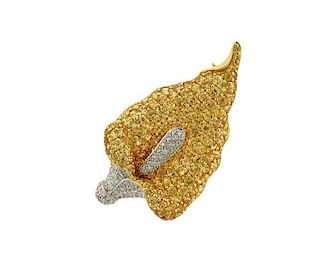 18K Gold Diamond Yellow Stone Brooch Pin