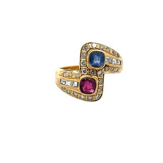 1.75 Ctw in diamonds, Sapphire & Ruby 18k Gold Ring