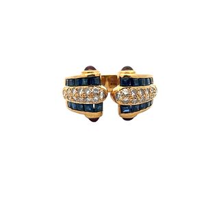 1.35 Ctw in diamonds, Sapphire & Ruby 14k Gold Ring