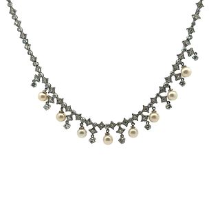 9.0 Ctw Diamonds Platinum Necklace with Pearls