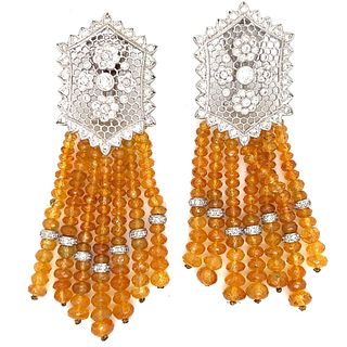 18K White Gold Diamond & Yellow Sapphire Chandelier Earrings