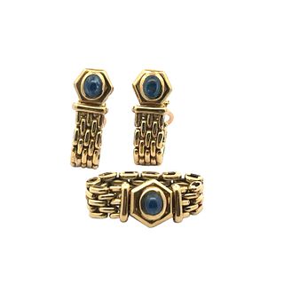 18k Gold Set of Earrings and Ring with Sapphires