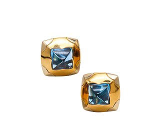 Bvlgari Roma Clips Earrings In 18Kt Gold With 36 Ctw Blue Topaz