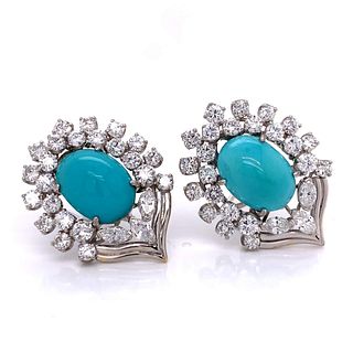 13.30 Ct Diamond & Turquoise Platinum Earrings