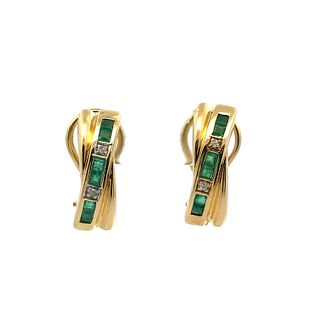 18k Gold Earrings with Emeralds & Diamonds
