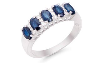 1.51 CTS Certified Diamonds & Sapphire 14K Gold Ring