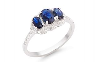 1.32 CTS Certified Diamonds & Sapphire 14K Gold Ring
