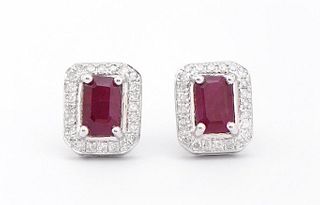 1.52 CTS Certified Diamonds & Ruby 14K WG Earrings
