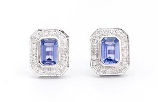1.37 CTS Certified Diamonds & Tanzanite 14K WG Earrings