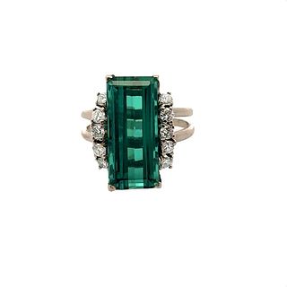 Antique 14k Gold Ring with Green Tourmaline & Diamonds