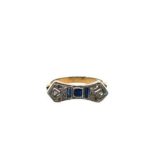 Antique 18k Gold Ring with Diamonds and Sapphires