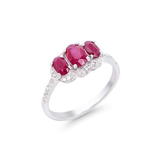 1.32 CTS Certified Diamonds & Ruby 14K White Gold Ring