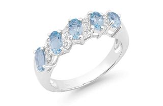 1.11 CTS Certified Diamonds & Aquamarine 14K White Gold Ring