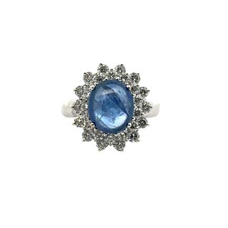 5.55 Ctw Sapphire and Diamonds 18k Gold Cluster Ring