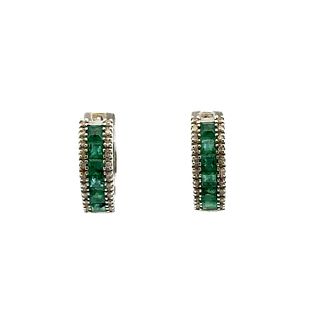 EFFY Gemma 14K Yellow Gold Emerald and Diamond Huggie Earrings
