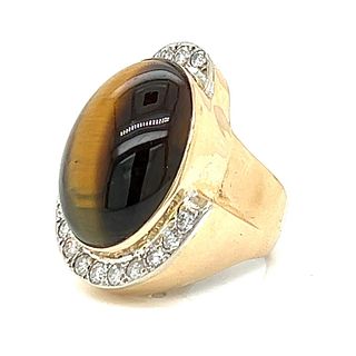 14K Yellow Gold Tiger-eye & Diamond Ring