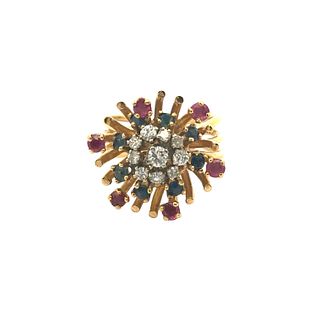 Retro 18k Gold Ring with Diamonds, Rubies & Sapphires
