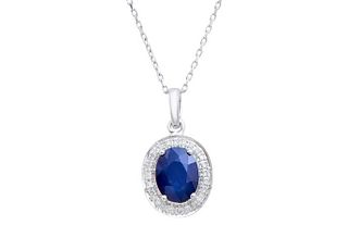 2.13 CTS Certified Diamonds & Blue Sapphire 14k Pendant & Chain