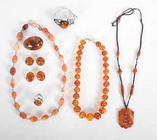 A Group of Amber, Silver and Agate Jewelry