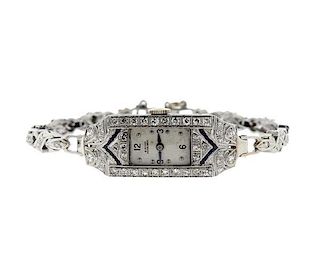 Art Deco Girard Perregaux Platinum Diamond Sapphire Watch
