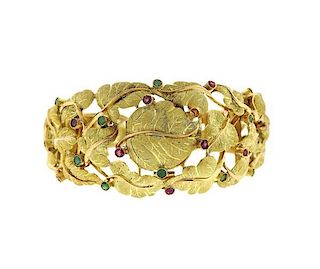 Girard Perregaux 18K Gold Emerald Ruby Watch Bracelet